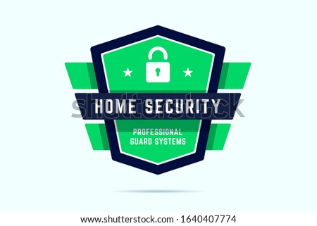 Home security badge. Ultimate protection stamp with shield and geometric wings. Professional guard system. Vector illustration in flat style.