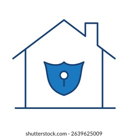 Home Security Blue Line Editable Stroke Icon. Real Estate, Building, House, Home, Property Vector Illustration