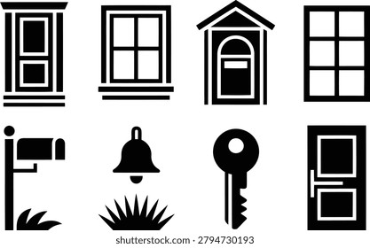 Home security building element silhouette icon collection for residential design