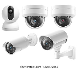 Home security cameras video surveillance systems isolated vector illustration.