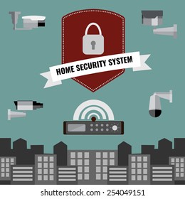 Home security cctv cam system flat design set