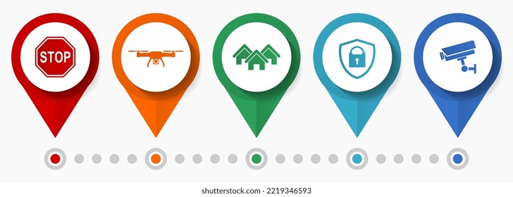 Home security cctv-Systemkonzept, Vektorsymbol-Set, flache Design-Zeiger, Infografik-Vorlage