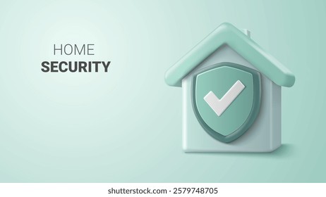 home security concept featuring a house with a shield symbol. graphic illustrates safety and protection for residential properties in a minimalistic style. Vector 3D