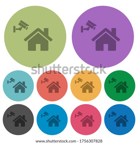 Home security darker flat icons on color round background