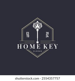 Home security design simple key logo old vintage minimalist template illustration