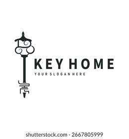 Home design de segurança logotipo de chave simples velho vintage modelo ilustração