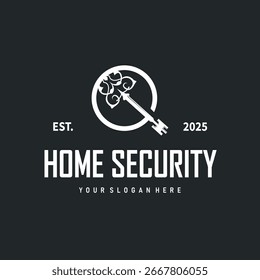 Home security design simple key logo old vintage minimalist template illustration
