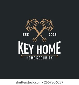 Home design de segurança logotipo de chave simples velho vintage modelo ilustração