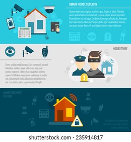 Home Security Flat Banner Set With Smart House Thief Guard Alarm System Isolated Vector Illustration