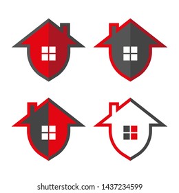 Home security. Home in form shield, vector illustrations.  Home protection logo design template. Vector shield and house logotype illustration. Graphic home security icon label. EPS 10
