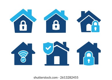 Home security glyph solid icons isolated on white background