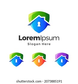 Home Security Gradient Color Logo. Home and Shield Concept. Branding for Real Estate, Home Security System, CCTV, Technology, etc. Premium Vector Logo Template Design