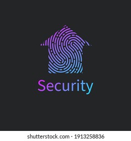 Home security. House with fingerprint icon. Security company logo.