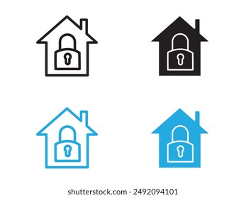 Home security icon black and white vector outline sign