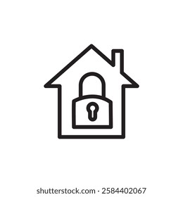 Home security icon black and white vector outline sign