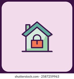 Home Security Icon: House with Padlock Graphic