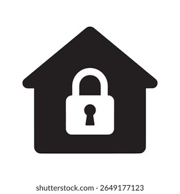 Ícone de segurança da casa com um símbolo de casa e cadeado representando uma propriedade bloqueada para proteção de imóveis e residência privada vetor ícone de glifo sólido