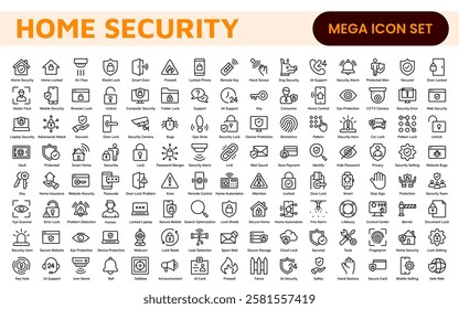 Home Security Icon Set. A comprehensive collection of icons focused on safety and protection, perfect for enhancing security apps, websites, and marketing materials aimed at home safety solutions.