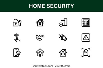 Home Security Icon Set Apresentando Vigilância, Alarme, Bloqueio, Câmera e Conceitos de Monitoramento em um Estilo Vetor Limpo, Profissional, Otimizado para SEO