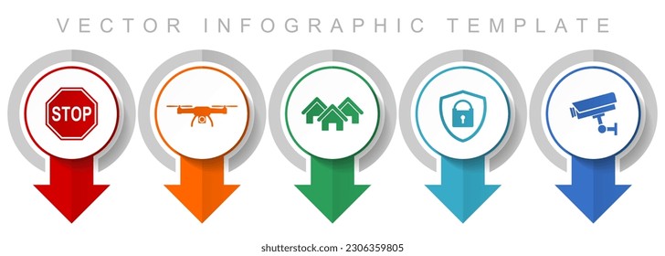 Home security icon set, miscellaneous pointer icons such as stop sign, drone, house, cctv camera and padlockfor webdesign and mobile applications, modern design infographic vector template