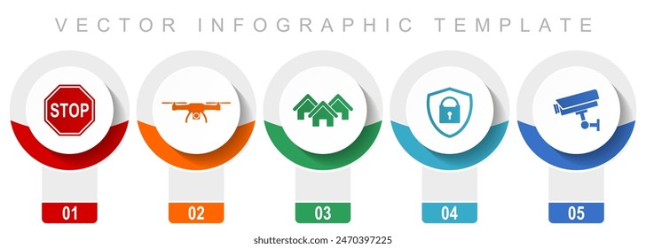 Home security icon set, miscellaneous vector icons such as stop sign, drone, house, cctv camera and padlock, modern design infographic template, web buttons