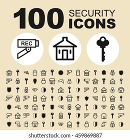 Home security icon set. Video monitoring. CCTV. Secure system. Protection and defense.