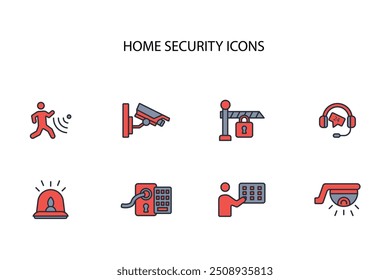 Home security icon set.vector.Editable stroke.linear style sign for use web design,logo.Symbol illustration.