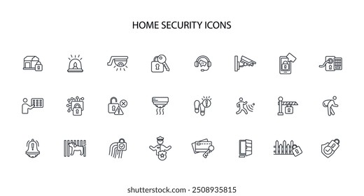 Home security icon set.vector.Editable stroke.linear style sign for use web design,logo.Symbol illustration.