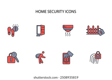 Conjunto de iconos de seguridad para el hogar. Vector. Movimiento editable. Signo de estilo lineal para uso Diseño web, logotipo. Ilustración de símbolo.