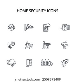 Conjunto de iconos de seguridad para el hogar. Vector. Movimiento editable. Signo de estilo lineal para uso Diseño web, logotipo. Ilustración de símbolo.