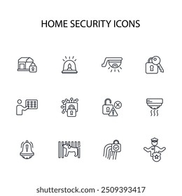 Home security icon set.vector.Editable stroke.linear style sign for use web design,logo.Symbol illustration.