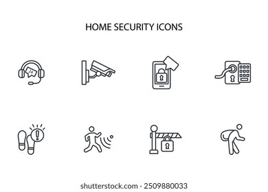 Home security icon set.vector.Editable stroke.linear style sign for use web design,logo.Symbol illustration.