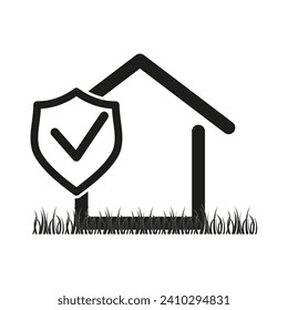 Icono de seguridad residencial. Hogar con símbolo de escudo. Proteger la casa. Ilustración vectorial. PS 10.