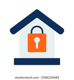 Home Security Icon: A stylized icon depicting a house with a closed padlock, symbolizing security, protection, and safety.
