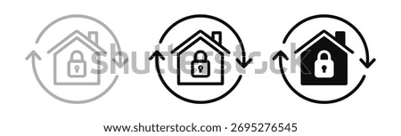 Home Security Icons Displaying Padlock Inside House Shape Surrounded by Looping Arrows