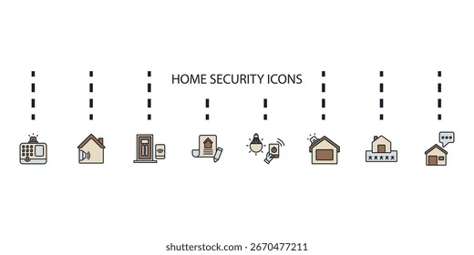 home ícones de segurança conjunto isolado no fundo branco Design de estilo plano
