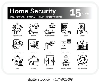 Juego De Iconos De Seguridad Doméstica. Iconos de la línea delgada del vector perfectamente diseñado de la interfaz de usuario Pixel Perfecto. Las ilustraciones son un vector.
