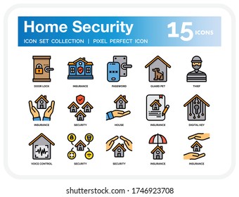 Home Security Icons Set. UI Pixel Perfect Well-crafted Vector Thin Line Icons. The illustrations are a vector.