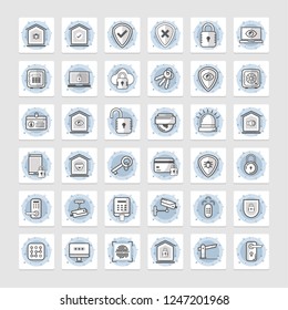 Home Security line icon set. Included the icons as door lock, dog, thief, key, burglar alarm, cctv and more