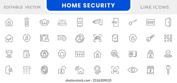 Home Security line icon set. Guard, cyber security, password, smart home, safety, data protection, key, shield, lock, unlock, eye, safety, data protection line icon set. UI thin line icon pack.