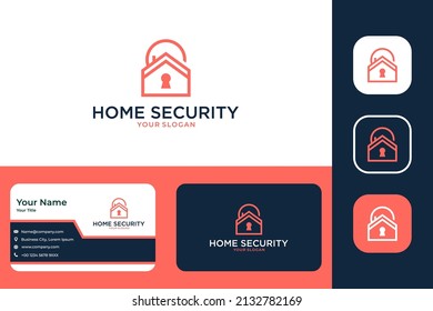 seguridad doméstica con bloqueo diseño de logotipo moderno y tarjeta de negocios