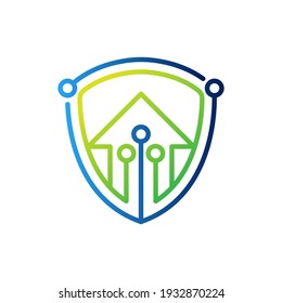 Ilustración de diseño vectorial del logotipo de seguridad del hogar. Concepto de diseño de icono de Home Security with Shield Logo para House y Real Estate. Diseño de Smart House Secure para sitio web, símbolo, logotipo, icono, aplicación, interfaz de usuario.