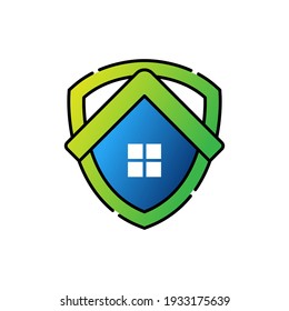 Ilustración de diseño vectorial del logotipo de seguridad del hogar. Concepto de diseño de icono de Home Security with Shield Logo para House y Real Estate. Diseño de Smart House Secure para sitio web, símbolo, logotipo, icono, aplicación, interfaz de usuario.
