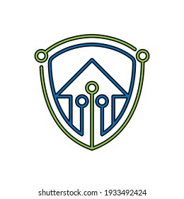 Home Security Logo Symbol, Vektordesign-Illustration. Home Security mit Schild Logo-Design-Konzept für Haus und Immobilien. Smart House Sicheres Design für Website, Symbol, Logo, Symbol, App, Benutzeroberfläche.
