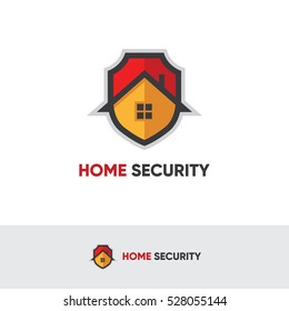 Home Security Logo With Red Shield And Orange House.