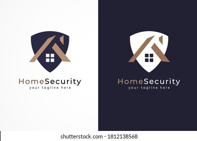 Home Security Logo, Shield Icon With House Inside, Flat Design Logo Template, Vector Illustration