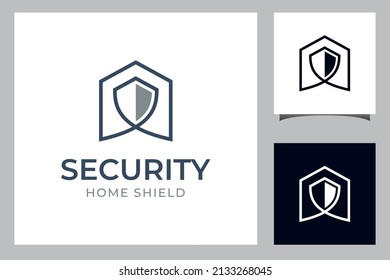 home security logo with shield vector icon symbol for protection house element logo template