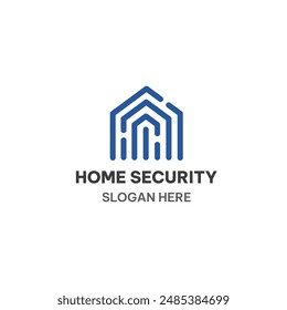 Home security logo template. House in fingerprint shape vector illustration. 