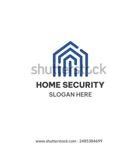 Home security logo template. House in fingerprint shape vector illustration. 