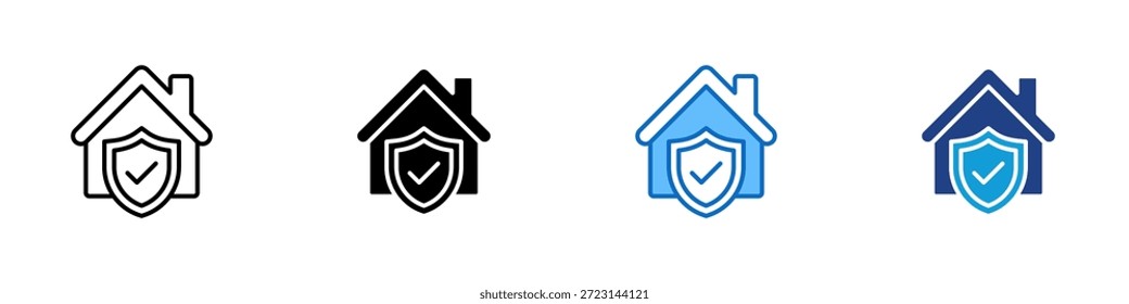 Vector de diseño de íconos de estilo múltiple - Casa con símbolo de verificación de escudo que indica protección residencial, seguridad y seguridad de la propiedad